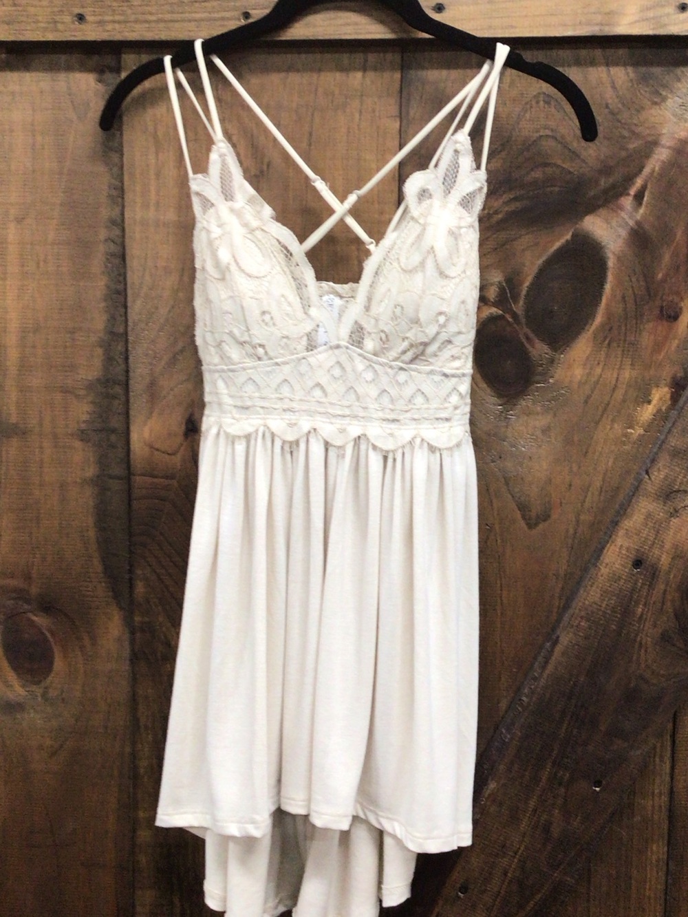 Zenana Outfitters Ivory Lace-Trim Slip Chemise with Strappy Back